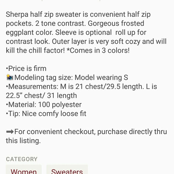 SHEEPY Eggplant Sherpa Half Zip Jacket - Picture 5 of 5